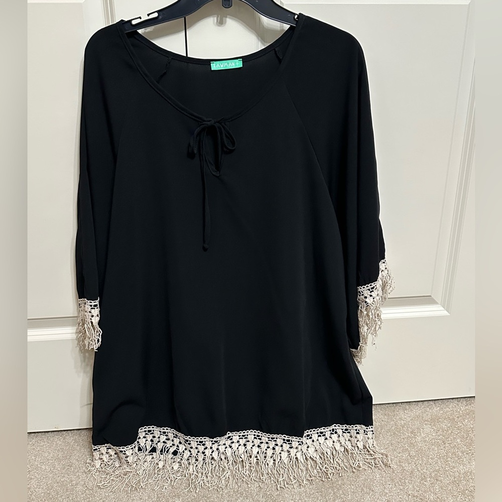 Black Fringe Detail Top
